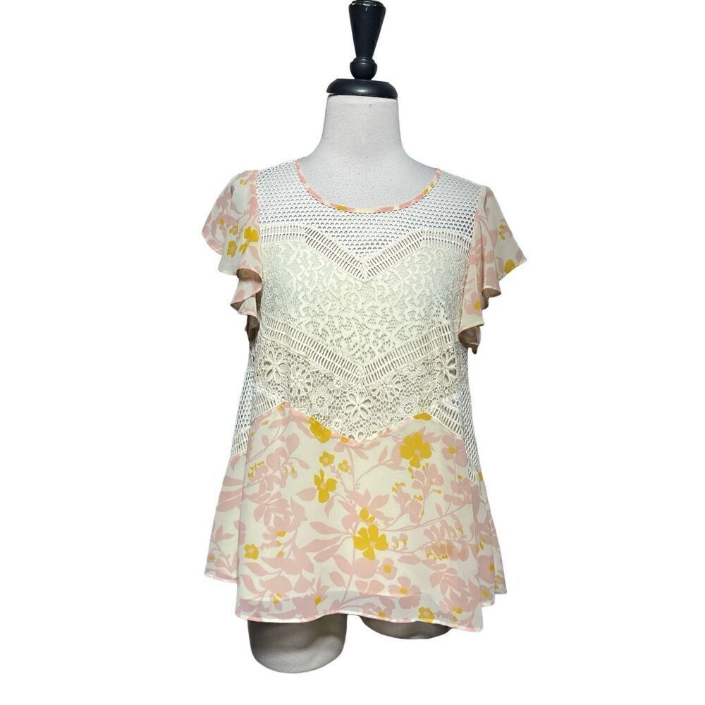HD in Paris Sleeveless Anthropologie Floral and Lace Blouse Size 2